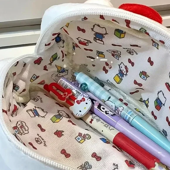 NEW| Sanrio Anime Hello Kitty Plush Large Capacity Cute Pencil Case - Picture 4 of 8